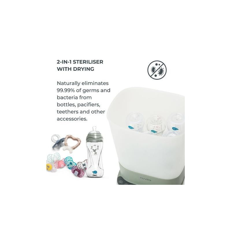 NUVITA SteriDry Digital Αποστειρωτής ατμού κ Στεγνωτήρας μπιμπερό NU-ALST1088Αφαιρεί το 99,99% των μικροβίων και βακτηρίων με ατμό υψηλής θερμοκρασίας.
