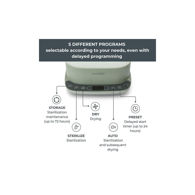 NUVITA SteriDry Digital Αποστειρωτής ατμού κ Στεγνωτήρας μπιμπερό NU-ALST1088Αφαιρεί το 99,99% των μικροβίων και βακτηρίων με ατμό υψηλής θερμοκρασίας.