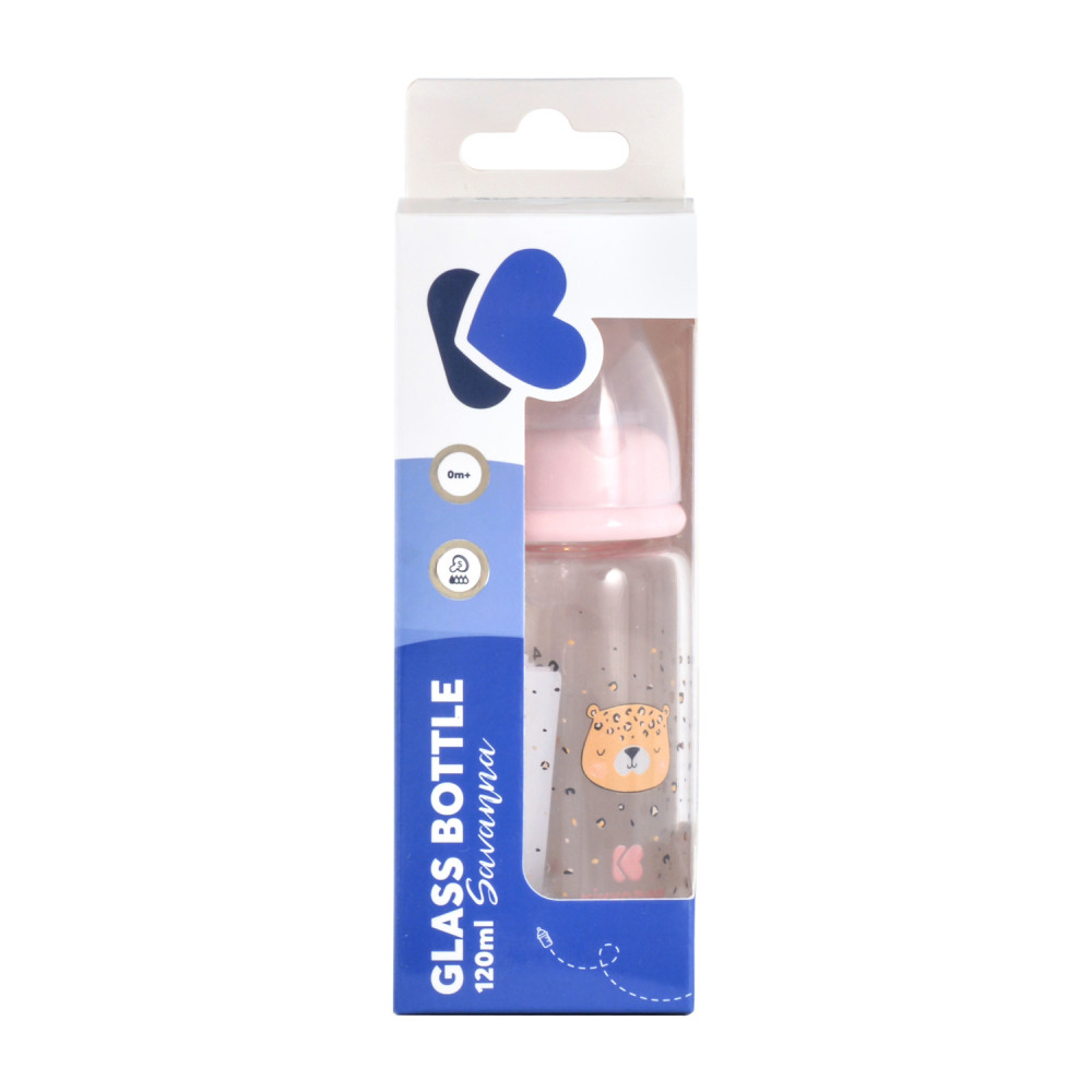 Γυάλινο μπιμπερό με κανονικό λαιμόΘηλή σιλικόνης κατά των κολικώνΚατάλληλο από τη γέννησηΘηλή: Μέγεθος 