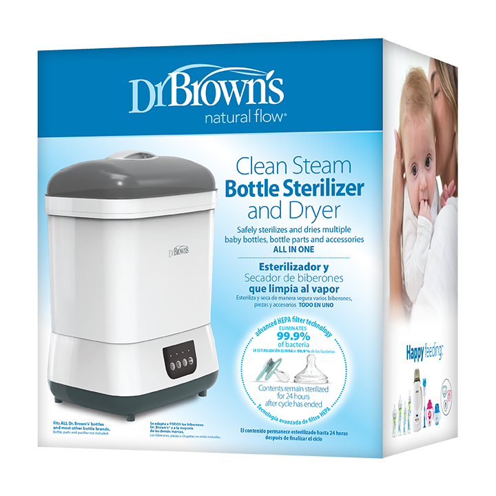 Ηλεκτρικός Αποστειρωτής και ΣτεγνωτήριοΑποστειρώνει και στεγνώνει έως και έξι μπιμπερό σε 55 λεπτά.