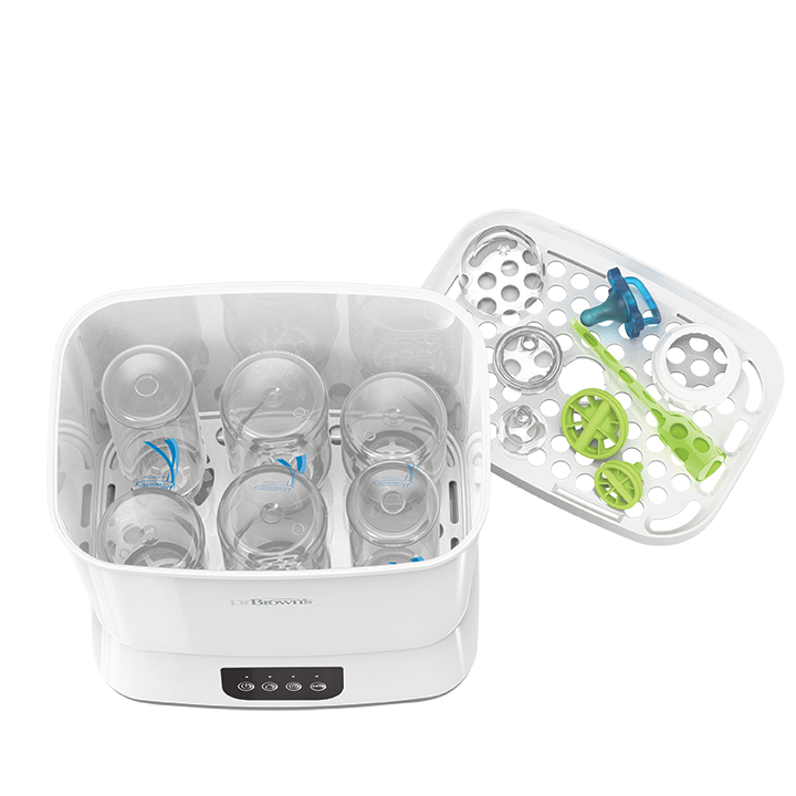 Ηλεκτρικός Αποστειρωτής και ΣτεγνωτήριοΑποστειρώνει και στεγνώνει έως και έξι μπιμπερό σε 55 λεπτά.