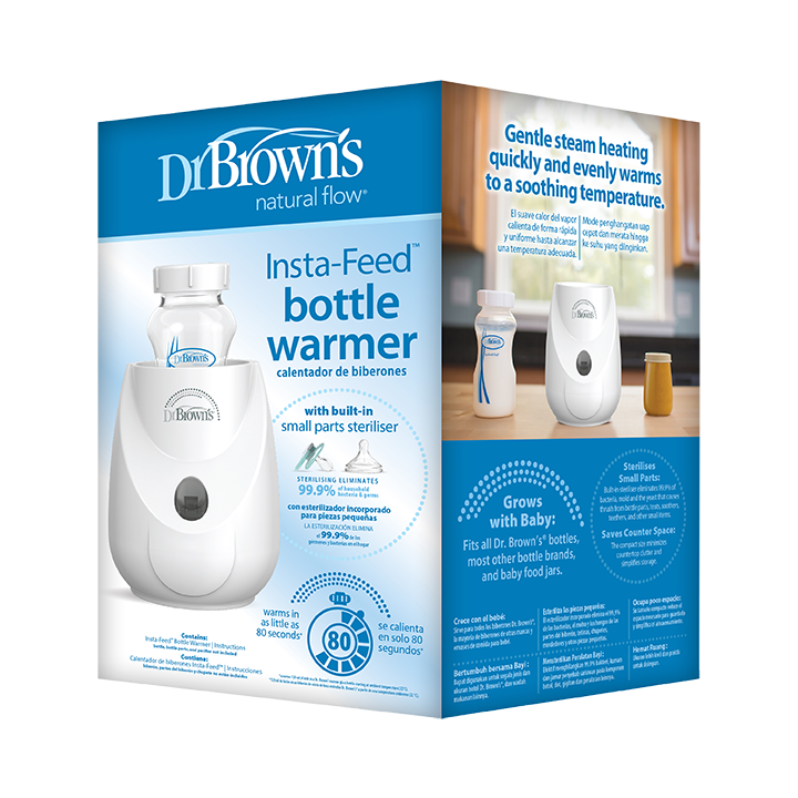 Η φωτογραφία δείχνει Insta-Feed ™ Θερμαντήρας και ΑποστειρωτήςΤώρα μπορείτε να ζεστάνετε μπιμπερό και δοχεία τροφίμων στη στιγμή!Θερμαίνεται σε μόλις 80 δευτερόλεπτα - και αποστειρώνει ακόμα και τα πιο μικρά εξαρτήματα.