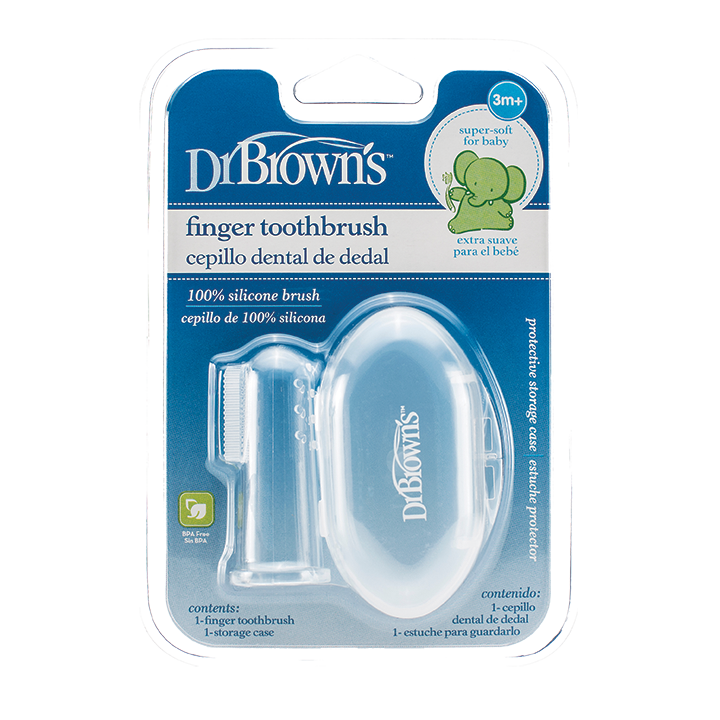 Η φωτογραφία δείχνει Βρεφική δακτυλική οδοντόβουρτσα σιλικόνηςΤοποθετήστε τη δακτυλική οδοντόβουρτσα γύρω από το δείκτη του ενηλίκου.