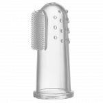 Η φωτογραφία δείχνει Βρεφική δακτυλική οδοντόβουρτσα σιλικόνηςΤοποθετήστε τη δακτυλική οδοντόβουρτσα γύρω από το δείκτη του ενηλίκου.