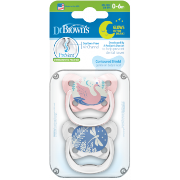 DR. BROWN'S Πιπίλα νυχτός PreVent κορίτσι, επίπεδο 1, 0-6 μηνών (2 τεμ.) PV 12007
