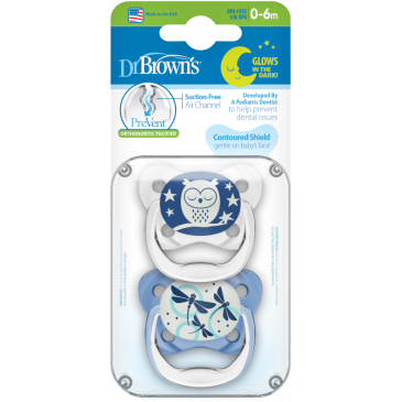 DR. BROWN'S Πιπίλα νυχτός PreVent αγόρι, επίπεδο 1, 0-6 μηνών (2 τεμ.) PV 12008