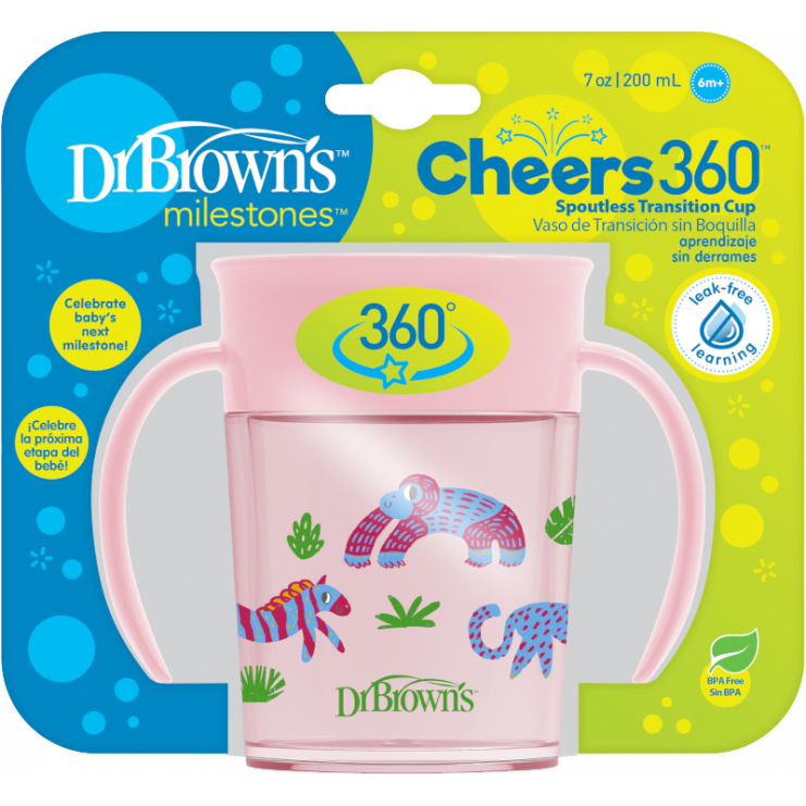 Κύπελλο 360° με λαβές 200 mlΤο ειδικά διαμορφωμένο κύπελλο Dr Brown's™ Cheers 360° παρέχει άνεση στο παιδί να πίνει από όλες τις πλευρές χωρίς διαρροές.