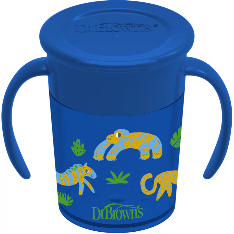 Η φωτογραφία δείχνει Κύπελλο 360° με λαβές 200 mlΤο ειδικά διαμορφωμένο κύπελλο Dr Brown's™ Cheers 360° παρέχει άνεση στο παιδί να πίνει από όλες τις πλευρές χωρίς διαρροές.