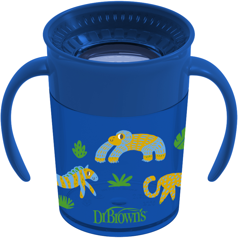 Η φωτογραφία δείχνει Κύπελλο 360° με λαβές 200 mlΤο ειδικά διαμορφωμένο κύπελλο Dr Brown's™ Cheers 360° παρέχει άνεση στο παιδί να πίνει από όλες τις πλευρές χωρίς διαρροές.