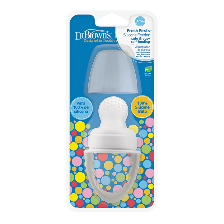 Η φωτογραφία δείχνει Τροφοδότης ΣιλικόνηςΕισάγετε με ασφάλεια το μωρό σε νέο φαγητό με τον τροφοδότη σιλικόνης του Dr.