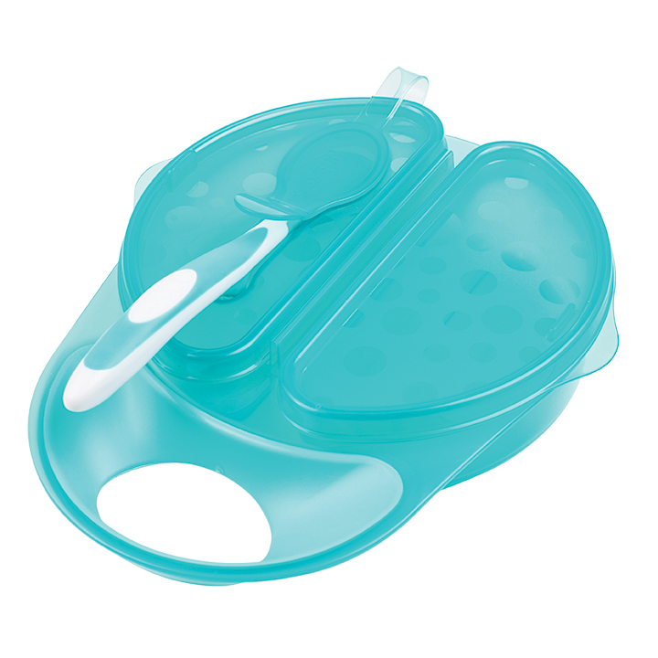 Η φωτογραφία δείχνει Μπολ φαγητού με καπάκι και κουταλάκι&nbsp;ταΐσματοςΕξαιρετικής ποιότητας πιάτα για τη στέρεα τροφή του μωρού.