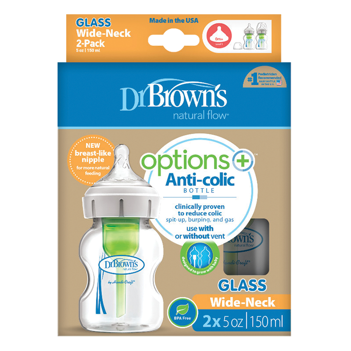 Η φωτογραφία δείχνει Μπιμπερό γυάλινο Options+ με φαρδύ λαιμό 150 ml.