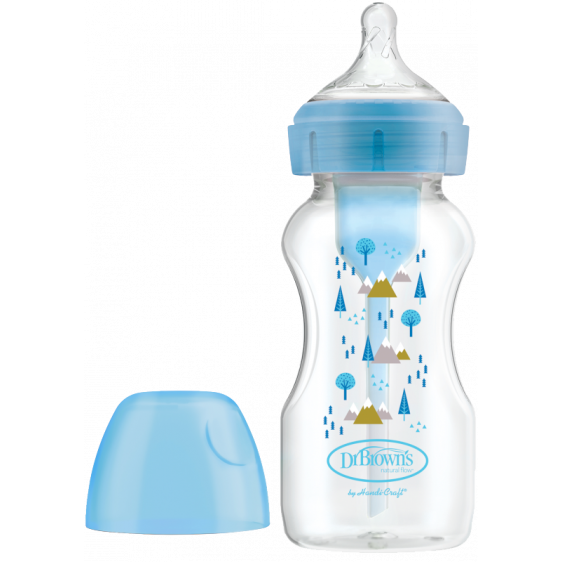 Η φωτογραφία δείχνει Μπιμπερό Πλαστικό με Φαρδύ Λαιμό Options+Εργονομικά σχεδιασμένο μπιμπερό με φαρδύ λαιμό, που μέσω της καινοτομίας της διέλευσης του αέρα εξασφαλίζει μοναδικά πλεονεκτήματα στο τάισμα.