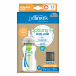 Η φωτογραφία δείχνει Μπιμπερό γυάλινο Options+ με φαρδύ λαιμό&nbsp;270mlΜπιμπερό Γυάλινο με Φαρδύ Λαιμό Options+Εργονομικά σχεδιασμένο μπιμπερό με φαρδύ λαιμό, που μέσω της καινοτομίας&nbsp;της διέλευσης του αέρα εξασφαλίζει μοναδικά πλεονεκτήματα στο τάισμα.