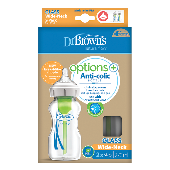 Η φωτογραφία δείχνει Μπιμπερό γυάλινο Options+ με φαρδύ λαιμό&nbsp;270mlΜπιμπερό Γυάλινο με Φαρδύ Λαιμό Options+Εργονομικά σχεδιασμένο μπιμπερό με φαρδύ λαιμό, που μέσω της καινοτομίας&nbsp;της διέλευσης του αέρα εξασφαλίζει μοναδικά πλεονεκτήματα στο τάισμα.