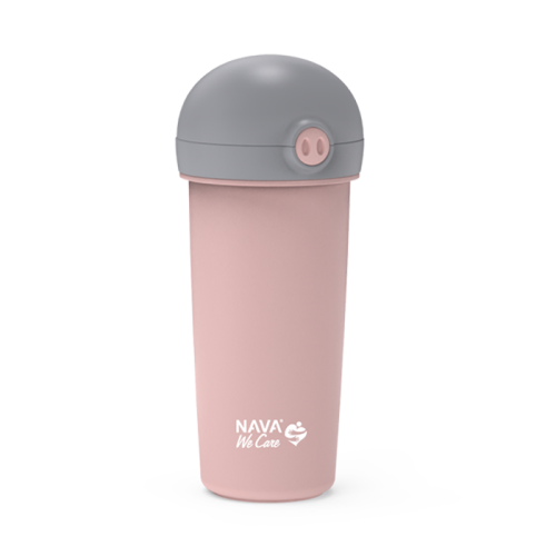 NAVA Μπουκάλι πλαστικό με καλαμάκι σιλικόνης "We Care", ροζ 380ml 10-259-040