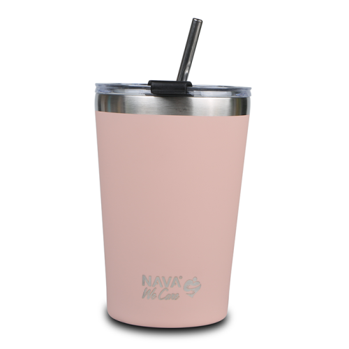 NAVA Θερμός ποτήρι με ανοξείδωτο καλαμάκι "We Care" ροζ 450ml 10-262-110