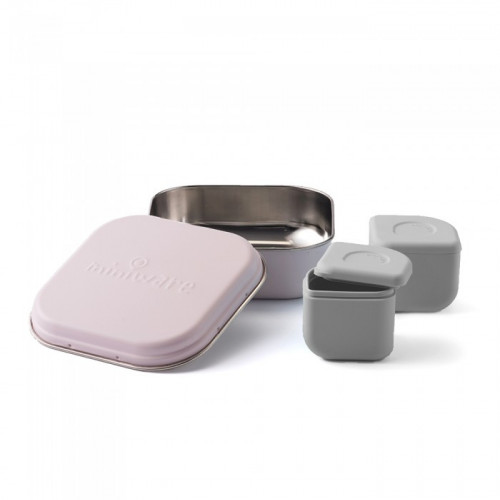 MINIWARE DES.12 ΔΟΧΕΙΟ ΦΑΓΗΤΟΥ INOX ΡΟΖ 15X15CM ΜΕ 2 ΑΠΟΘΗΚΕΥΤΙΚΑ ΔΟΧΕΙΑ ΣΙΛΙΚΟΝΗΣ 51-5009/12