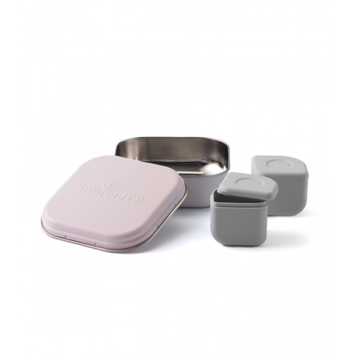 Η φωτογραφία δείχνει ΠΛΗΡΟΦΟΡΙΕΣΔοχείο φαγητού 15x15cm από ανοξείδωτο ατσάλι με2 δοχεία σιλκόνης 7x7cm, , Συσκευασία σε κουτί με παράθυρο