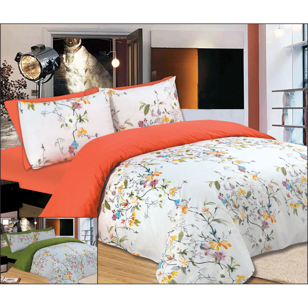 1 σεντόνι εμπριμέ 170X245 & 1 σεντόνι μονόχρωμο με λάστιχο 100Χ200 + 33 & μια μαξιλαροθήκη εμπριμέ 50Χ70