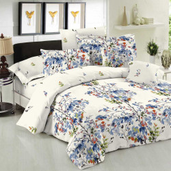 Σετ Σεντόνια ΚΟΜΒΟΣ Cotton Line Printed NATURE BLUE Μονά με λάστιχο 100x200+20