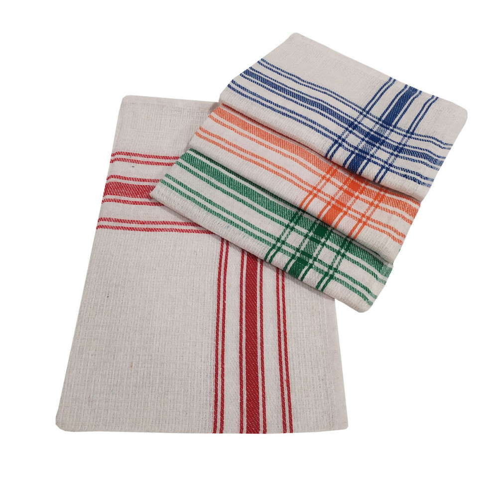 4 Ποτηρόπανα πικέ 100% Cotton 45x65 σε χρώμα Πράσινο, Πορτοκάλι, Μπλέ & Κόκκινο