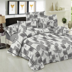 Σετ Σεντόνια Le Blanc Premium Cotton 100% Leaves Grey Υπέρδιπλα με λάστιχο 160x200+33