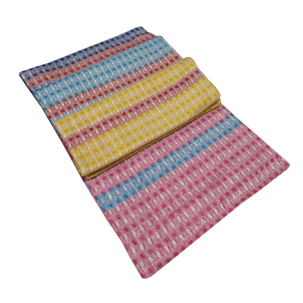 4 Ποτηρόπανα πικέ 100% Cotton 45x65 σε χρώμα Μπλε Σκούρο, Σιέλ, Κίτρινο & Ρόζ