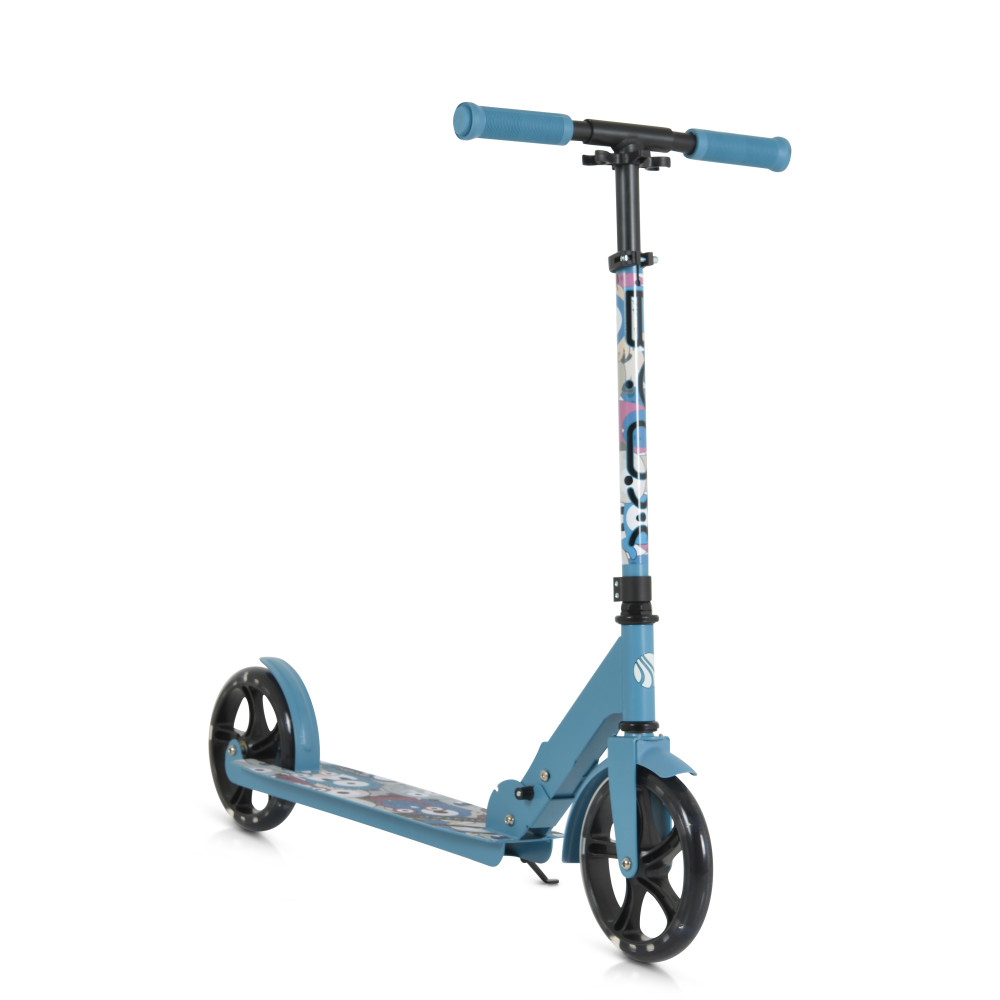 Η φωτογραφία δείχνει Byox Scooter Monster Blue Πτυσσόμενο σκούτερ αλουμινίου με τροχούς PU 200x30 mm.