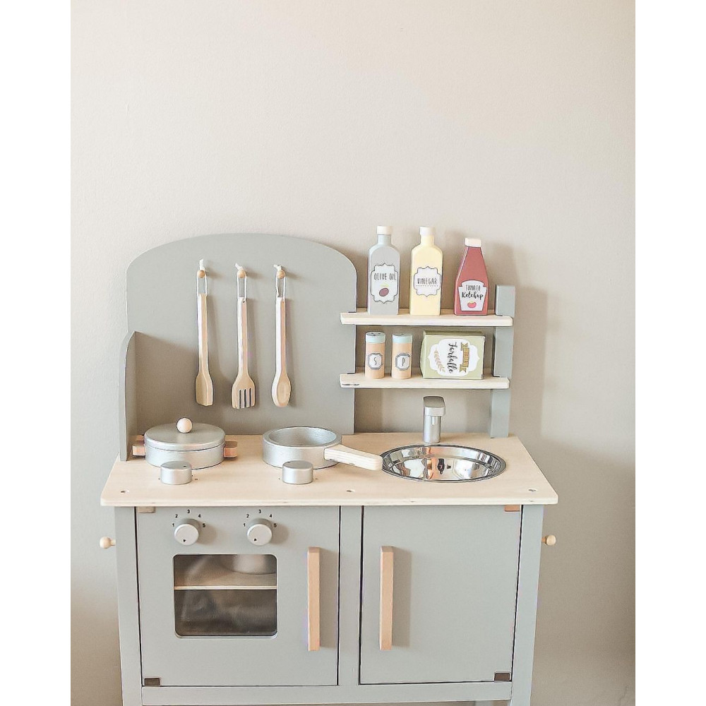 JABADABADO ΞΥΛΙΝΗ ΠΑΙΔΙΚΗ ΚΟΥΖΙΝΑ ΜΕ ΚΑΤΣΑΡΟΛΙΚΑ ΓΚΡΙ.