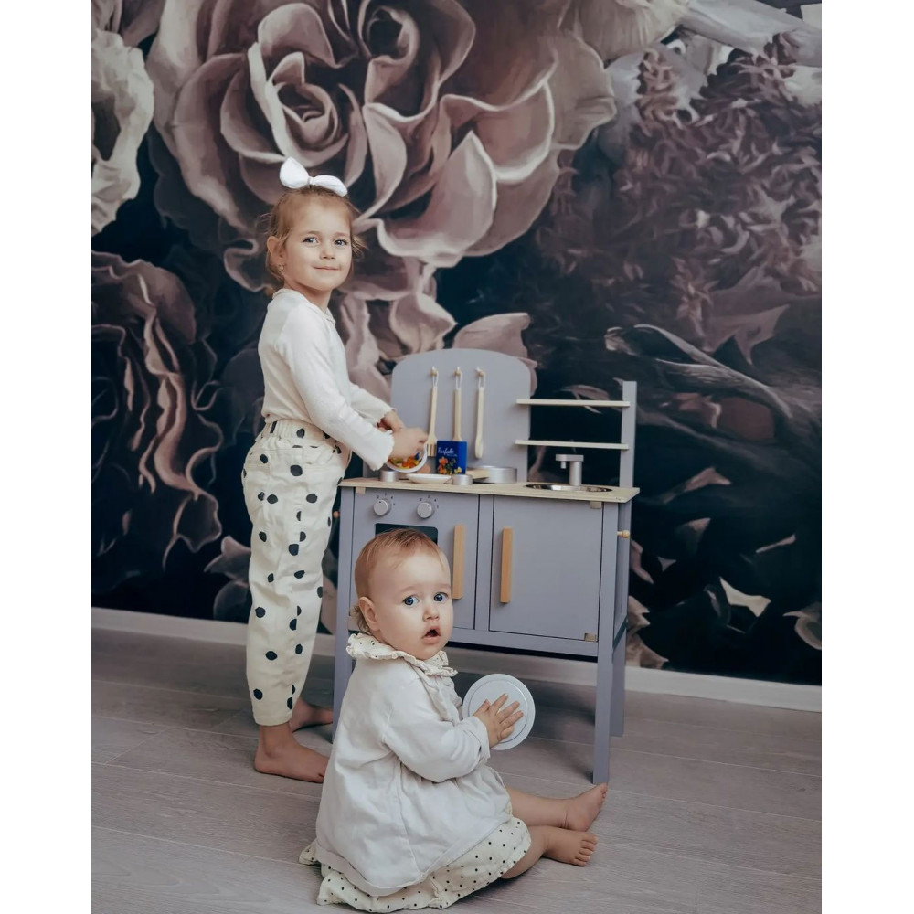 JABADABADO ΞΥΛΙΝΗ ΠΑΙΔΙΚΗ ΚΟΥΖΙΝΑ ΜΕ ΚΑΤΣΑΡΟΛΙΚΑ ΓΚΡΙ.