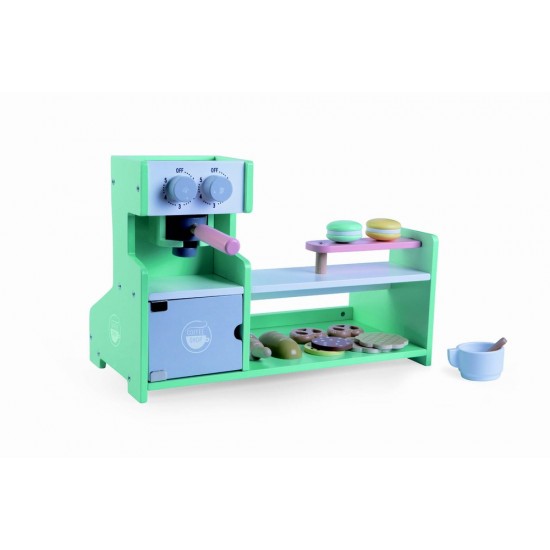 ΞΥΛΙΝΗ ΚΑΦΕΤΙΕΡΑ ΤΗΣ ΣΕΙΡΑΣ MONI TOYSΓια ηλικία 36+ μηνώνΠεριλαμβάνει: μηχανή espresso, πάγκο, γλυκίσματα, σφολιάτεςΔιαστάσεις στο κουτί:&nbsp;35.