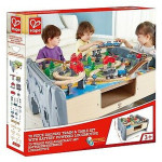 Hape Railway Train & Table Set (E3766)-Σετ Παιχνιδιού Μεγάλος Σιδηρόδρομος-70Τεμ.