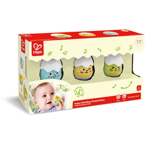 Hape Early Explorer Ξύλινη Κουδουνίστρα happy Hatchlings Wobble Rattles (E0124)