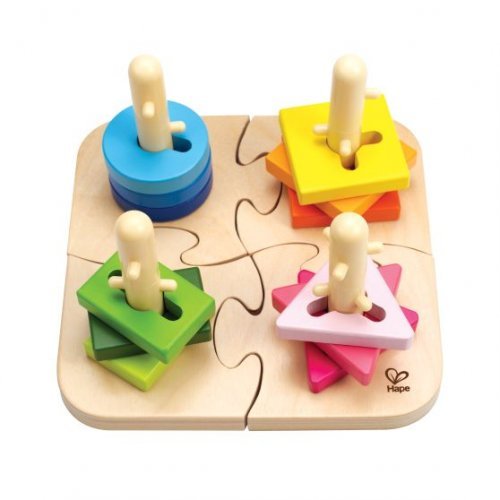 Hape Creative Peg Puzzle Δημιουργικό Παζλ Με Πολύχρωμα Διαφορετικά Σχήματα και Πασσάλους 16Τεμ E0411