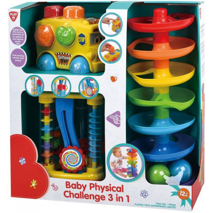 Playgo Baby Physical Challenge 3 in 1 (97066)Μήκος-Πλάτος-Υψος συσκευασίας (cm)M: 40,0 Π: 15,5 Υ: 40,5Βάρος0,6 kgΚατάλληλο για 12+ μηνών