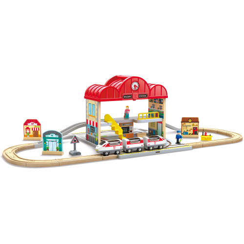 Hape Railway Ξύλινος Σιδηρόδρομος Train Station Set (E3877K)