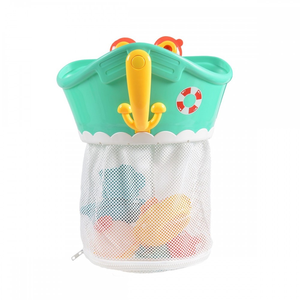 Η φωτογραφία δείχνει Σετ 8 τεμ μπαιχνιδια μπανιου με κουβαδάκι με δίχτυ και παιχνίδια με βαρκούλες και ψαράκιαΚατάλληλο για 12+ μηνών