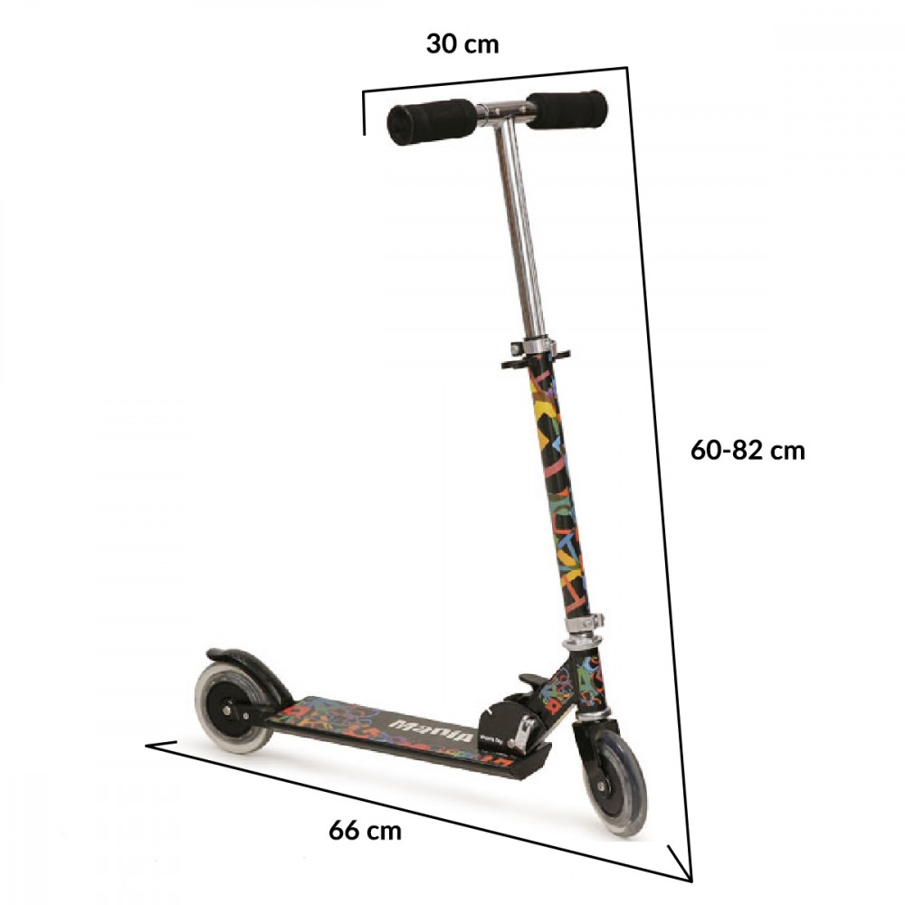 Η φωτογραφία δείχνει Αναδιπλούμενο μεταλλικό σκούτερ κατάλληλο για 3+ ετών με μέγιστο βάρο; τα 20 κιλάΔιαστάσεις:&nbsp;Tροχοί PVC 125mmΜέγεθος σανίδας: 35cm x 10cmΡύθμιζόμενο τιμόνι: 60cm / 76cm/ 79cm/82cm