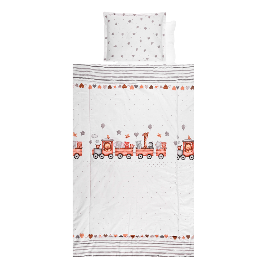 Βρεφικό σετ 4 τεμαχιών της εταιρείας Lorelli κατασκευασμένο απο 100% υποαλλεργικά και βαμβακερά υφάσματαΠεριλαμβάνει:Πάπλωμα: 97x145cmΜαξιλάρι: 35x43cm (100% Polyester)Μαξιλαροθήκη: 35x43cmΣεντόνι: 100x150cm (100% Βαμβάκι)