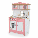 Η φωτογραφία δείχνει Το ξύλινο σετ κουζίνας Rosy είναι ένα υπέροχο δώρο για τους νεότερους σεφ, που γνωρίζουν τον κόσμο της μαγειρικής.