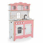 Η φωτογραφία δείχνει Το ξύλινο σετ κουζίνας Rosy είναι ένα υπέροχο δώρο για τους νεότερους σεφ, που γνωρίζουν τον κόσμο της μαγειρικής.