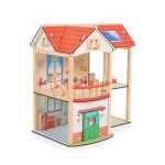 Η φωτογραφία δείχνει Το Ξύλινο Κουκλόσπιτο Elly είναι κατασκευασμένο από MDF και φυσικό ξύλο και συναρμολογείται εύκολα.