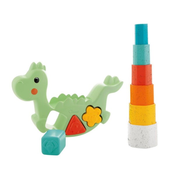 Δεινόσαυρος ισορροπίας με κυλίνδρους στην πλάτη της εταιρείας ChiccoΣυνιστώμενη ηλικία: 1 με 4 ετώνΚαινοτόμο παιχνίδι δεινόσαυρος 2 σε 1 κατασκευασμένο από ανακυκλώσιμο πλαστικό 80%.