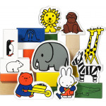 Σετ ξύλινα τουβλάκια και φιγούρες της εταιρείας Miffy με θέμα τον ζωολογικό κήπο σε πολύχρωμες αποχρώσεις.