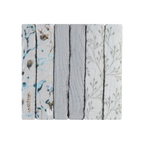 KIKKA BOO ΣΕΤ 6 ΤΕΜ ΠΑΝΑΚΙΑ ΜΟΥΣΕΛΙΝΑΣ 30/30 CM DREAMY FIELDS GREY 31103010113
