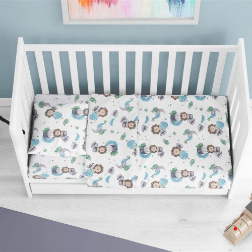 DIMcol Κατωσέντονο Με Λάστιχο bebe Lion 533 0,70X1,40X0,15 Sky Blue 100% Cotton 31112019040