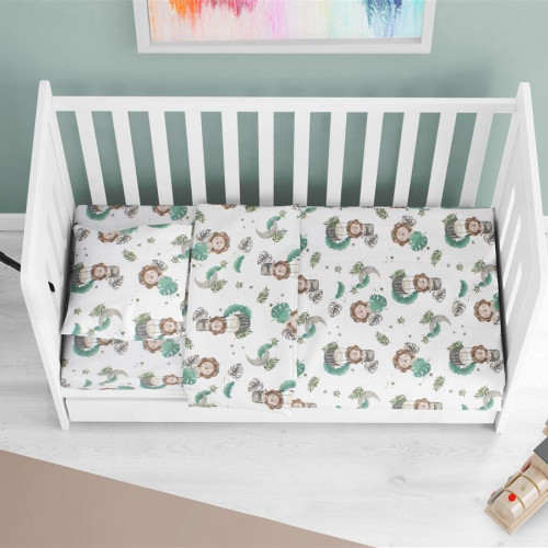 DIMcol Κατωσέντονο Με Λάστιχο bebe Lion 534 0,70X1,40X0,15 Green 100% Cotton 31112019041