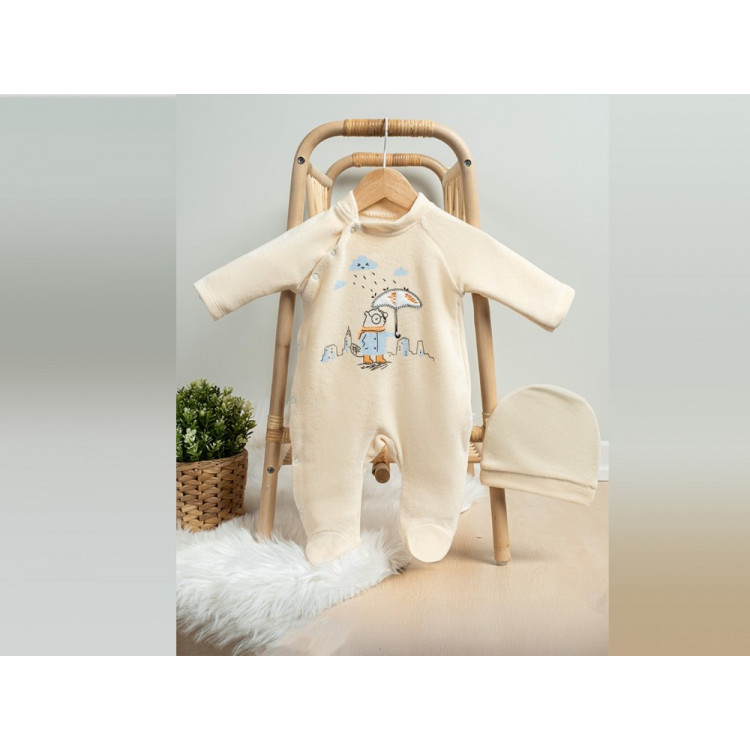 ΒΡΕΦΙΚΟ ΒΕΛΟΥΤΕ ΦΟΡΜΑΚΙ ΜΕ ΣΚΟΥΦΑΚΙ RAIN BEIGE 006.ANNORA.581-BEIGE