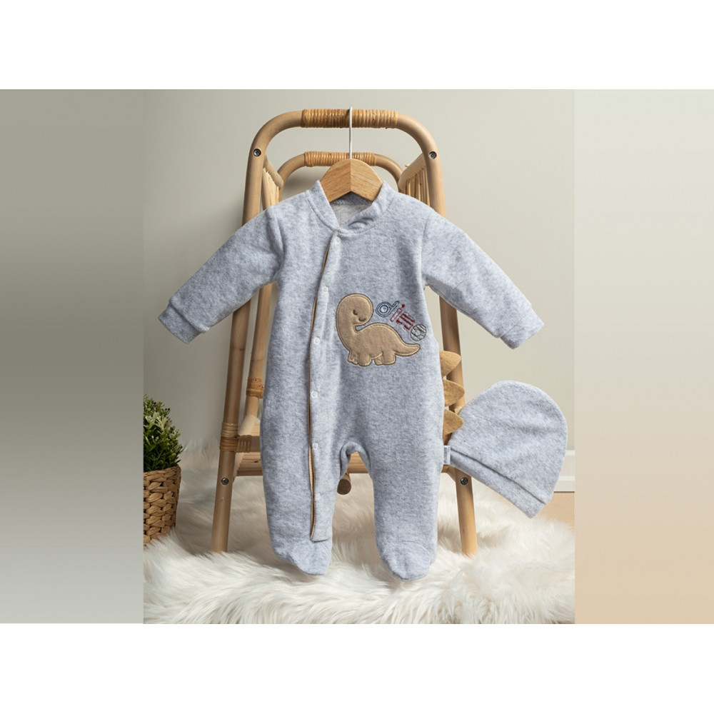 ΒΡΕΦΙΚΟ ΒΕΛΟΥΤΕ ΦΟΡΜΑΚΙ ΜΕ ΣΚΟΥΦΑΚΙ DINO GREY 006.ANNORA.590-GREY